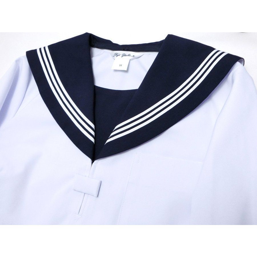 富士ヨット夏用白セーラー服半袖 紺衿 三本線 B体 大きいサイズ 10B 17B cupload247229