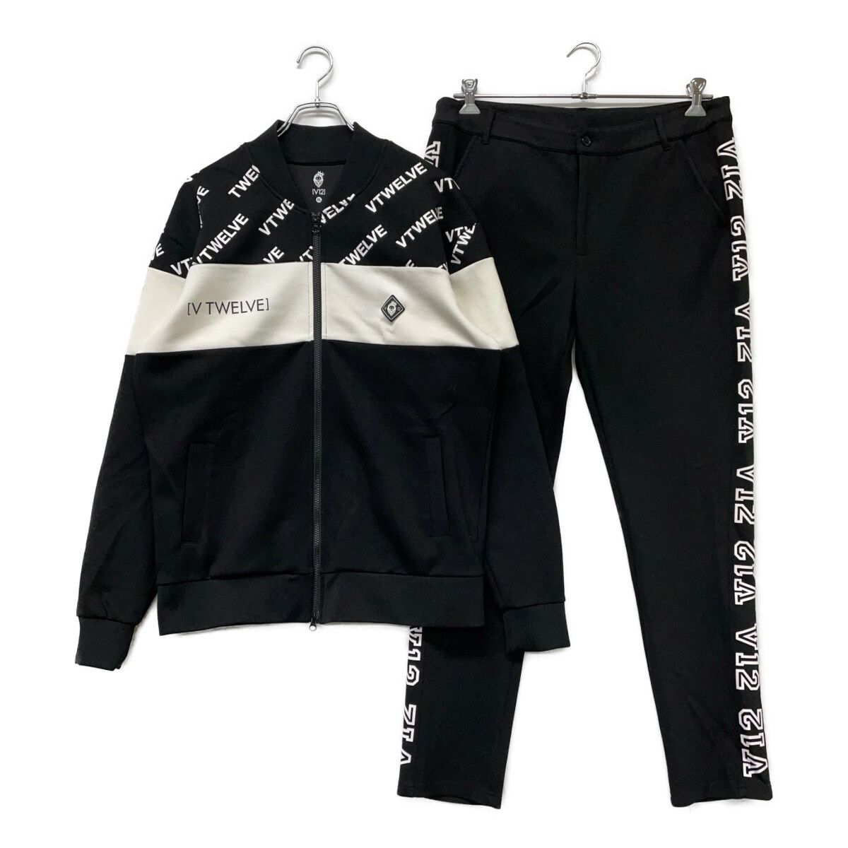 メンズ ヴィ トゥエルヴ V12 セットアップ XL 黒×白 ブラック×ホワイト 長袖ブルゾン×ロングパンツ Dカン付き