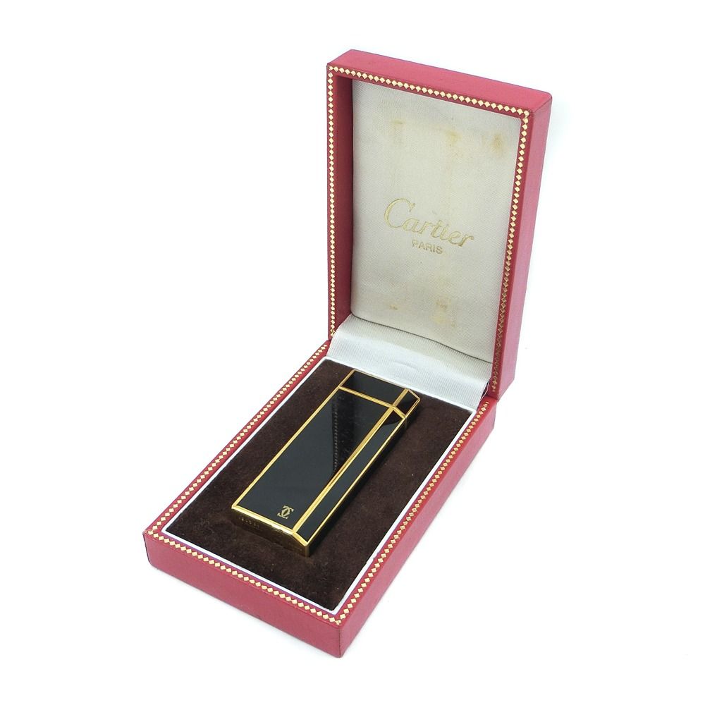 CARTIER】カルティエ ガスライター 五角形 ブラックラッカー×ゴールド 