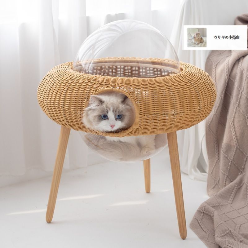 UFOテーブルベッド キャットカプセル キャットハウス キャットドーム キャットテーブル ペットハウス ペットスリーピングベッド 手織り猫ベ