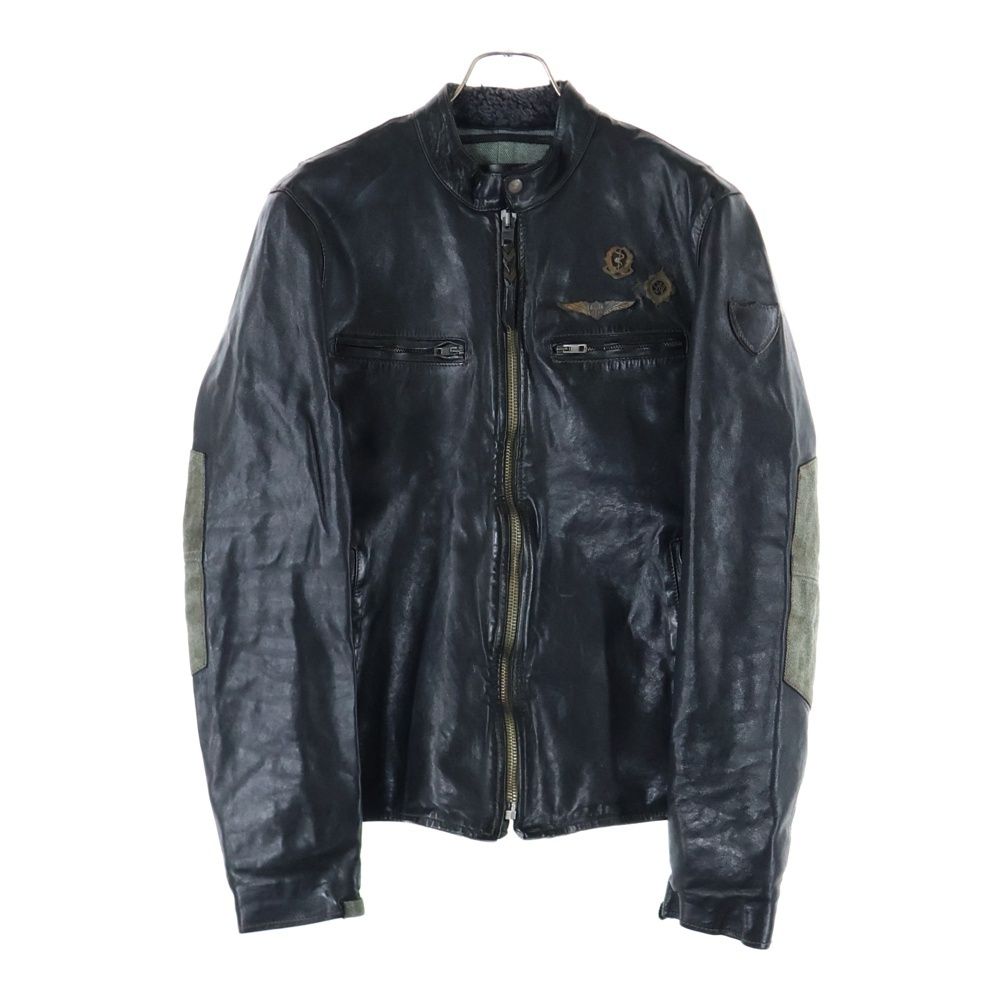 HTC エイチティーシー leather Jacket レザー ジャケット バッチ イタリア製 袖ワッペン付き ブラック
