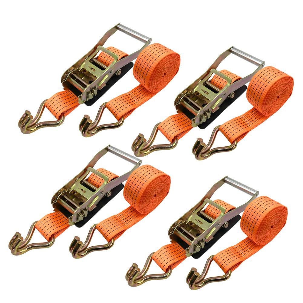 ラッシングベルト フック トラック 幅 50mm ラチェットベルト ラチェット式 固定側0.4m 巻側6m 荷重2000kg タイダウンベルト 4本 1年保証