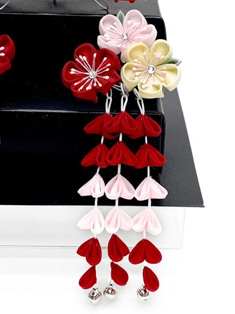 七五三 髪飾り 3点セット 7歳 つまみ細工 髪飾り 勝山セット「赤