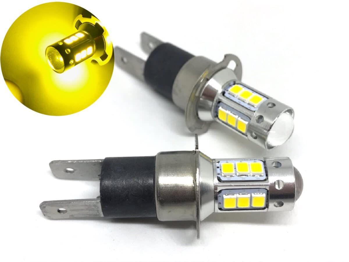 フォグランプ H3C 左右2個セット 3000k イエロー LED H3Dにも 2835smd プロジェクターレンズ (イエロー)