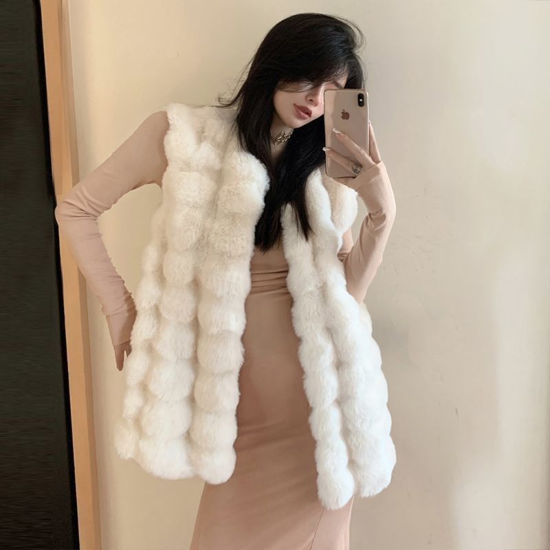 ダーマコレクション フェイクファー もこもこ ロングベスト フード付 黒1 ダーマコレクション フェイクファー もこもこ ロングベスト