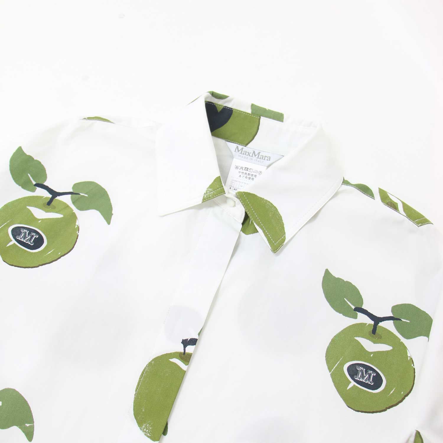 Max Mara マックスマーラ ワンピース ホワイト グリーン ブラック サイズ:40(M) / リンゴ柄 コットン シャツ ワンピース / ミニ丈  長袖 レギュラーカラー / トップス ドレス【レディース】 - メルカリ