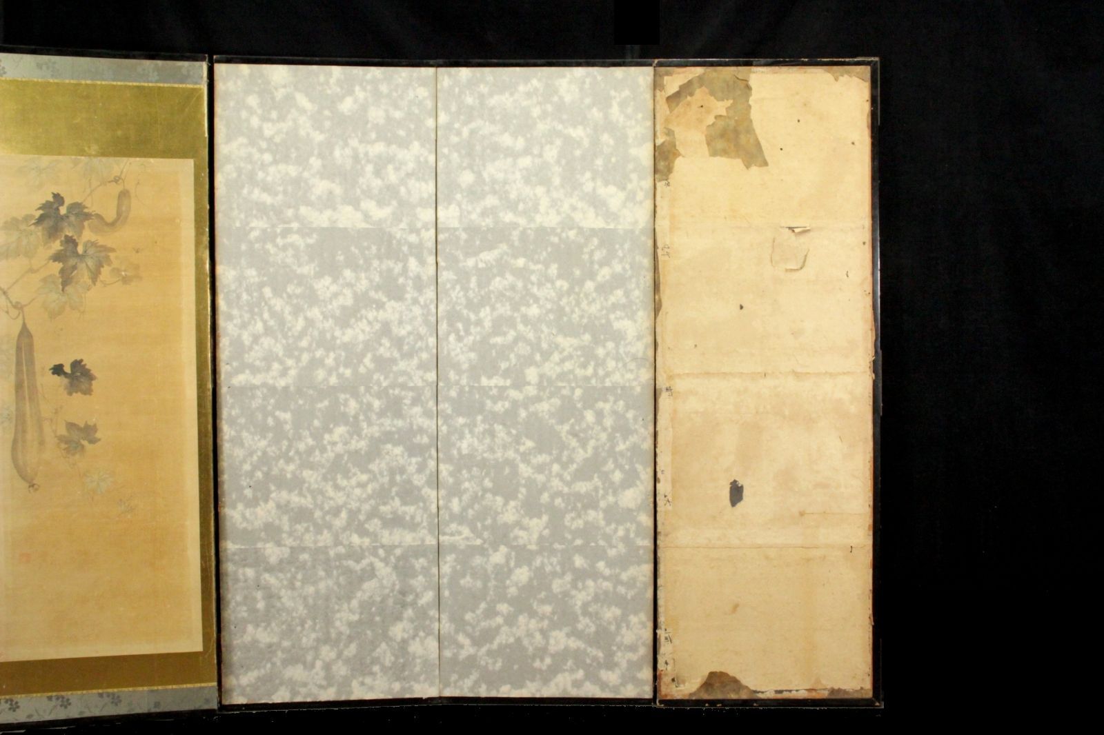 送料無料　時代物　唐木骨彫山水四曲屏風　高22　幅36ｃｍ　中国美術古玩 唐物 中国风の骨董品木屏風 年代不詳骨董品 入手困難 割引