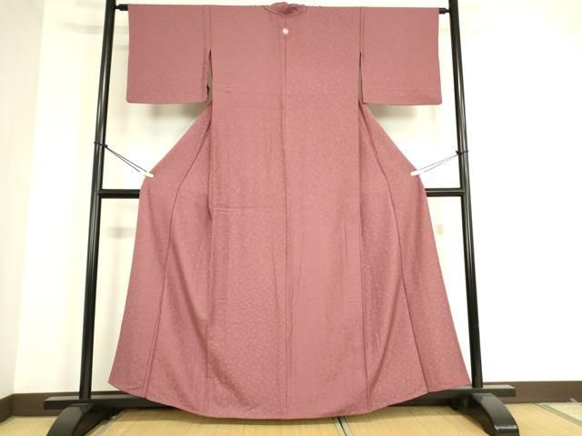 平和屋着物▽上質な色無地　単衣　吉祥花地紋　浅蘇芳色　正絹　逸品　DAAT9229az 平和屋着物▽上質な色無地 単衣 吉祥花地紋 浅蘇芳色 正絹 逸品