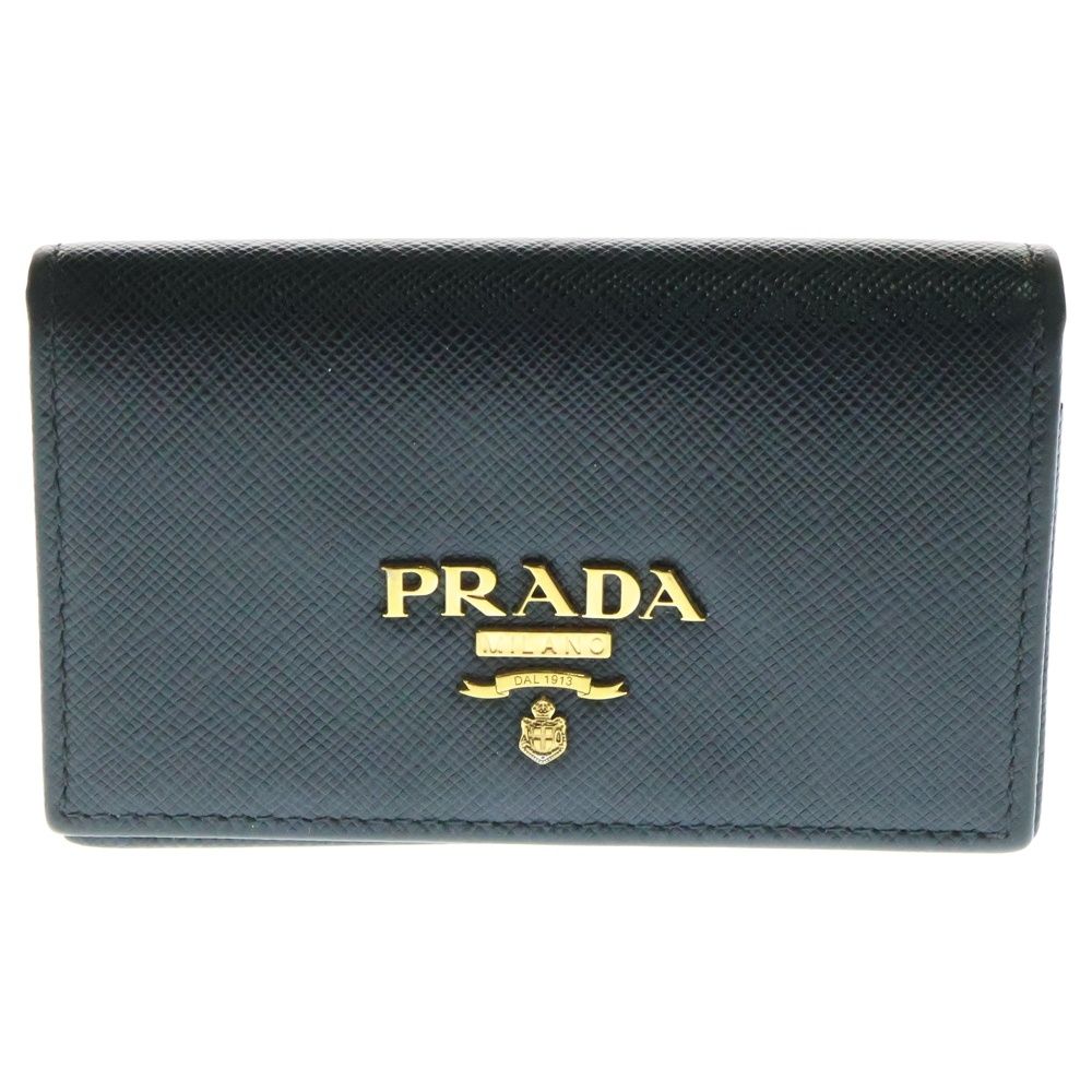 PRADA プラダ サフィアーノ カードケース 名刺入れ コインケース 財布 ブラック ゴールド金具 レザー
