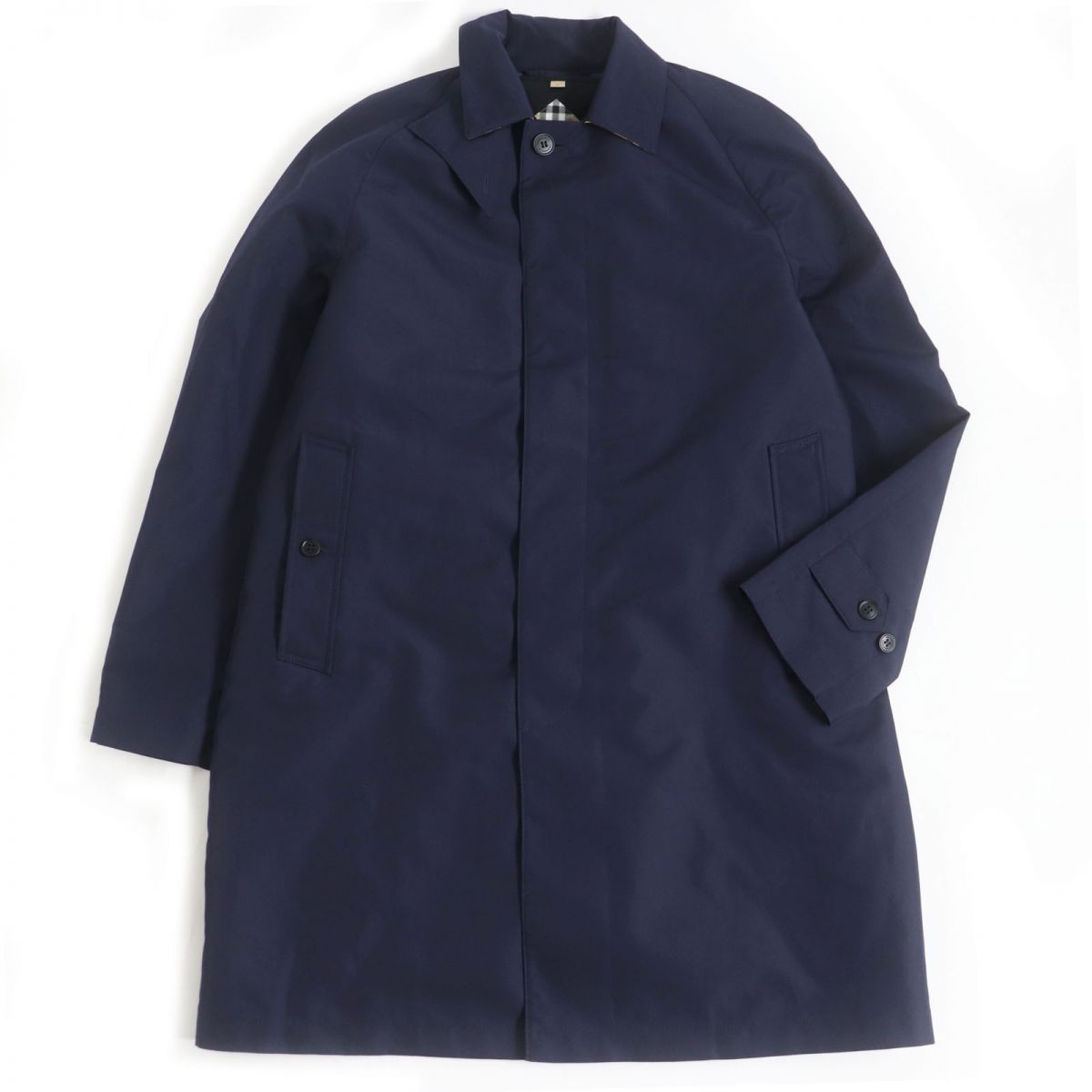 希少　バーバリーズ　ステンカラーコート ネイビー ノバチェック L 金ボタン 希少 バーバリーズ ステンカラーコート ネイビー ノバチェック L 金