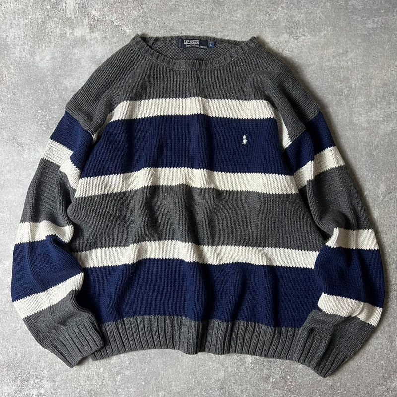 90s POLO RALPH LAUREN マルチ ボーダー コットン ニット セーター L