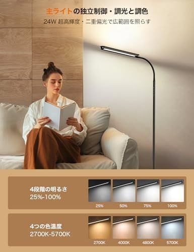 LED 無線リモコン 24W ダブル光源Ultra版 JIS AA形 上下照明 独立制御 超高輝度 フロアランプ フロアライト 調光 調色 スタンドライト PSE認証済 BeaNet 読書 勉強 仕事 会議 リビング 寝室 BNT-FLL04