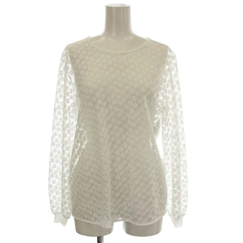 アナイ ANAYI 25SS フラワー刺繍 シースルー ブラウス プルオーバー カットソー 長袖 36 白 ホワイト 10251815040 G