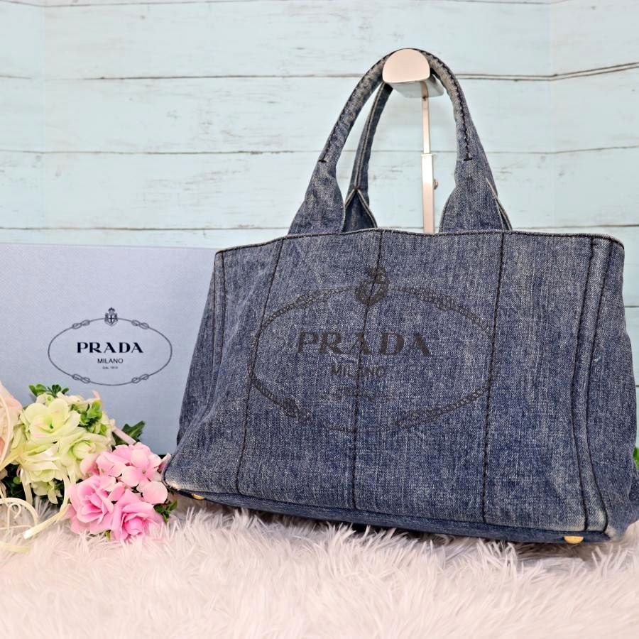 人気品✨PRADA プラダ カナパS ピンク 2way デニム バッグ-