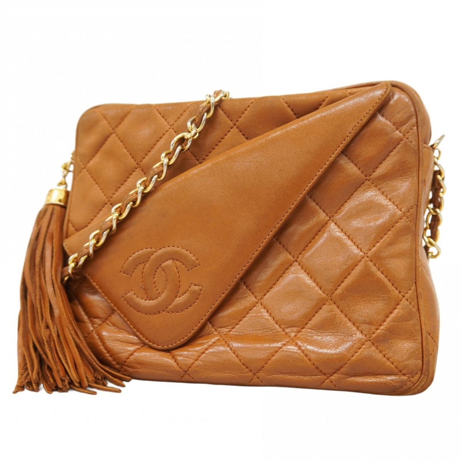 シャネル Chanel シャネル ショルダーバッグ マトラッセ 付きチェーンショルダー ラムスキン ブラウン レディース