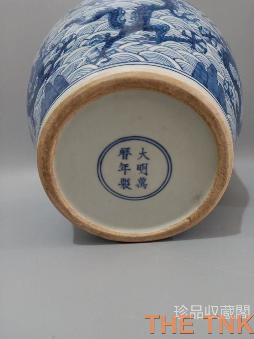 中国古美術 旧蔵 青花海水龍紋缶 置物 賞物観賞瓶 文房具