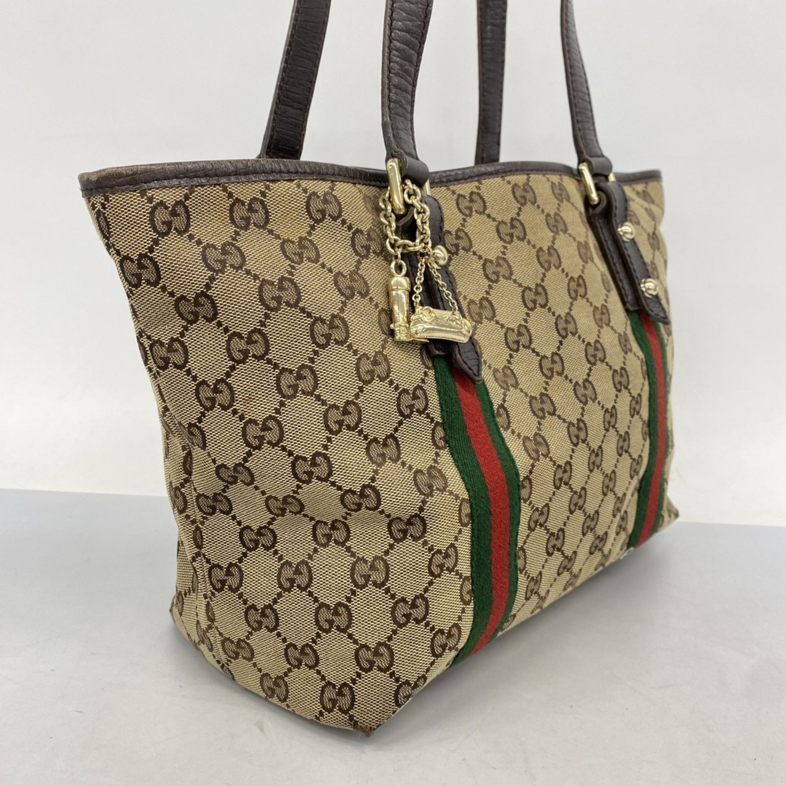 GUCCI トートバッグ シェリーライン ブラウン レッド グリーン