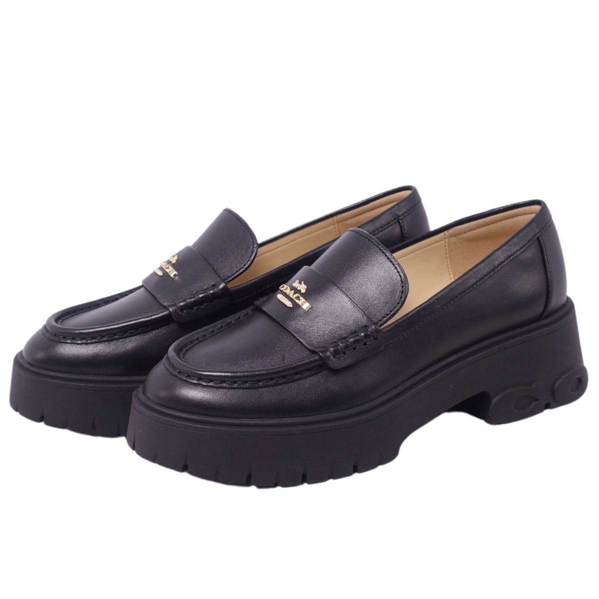 未使用 コーチ COACH ローファー モカシン レザーシューズ ロゴ 厚底