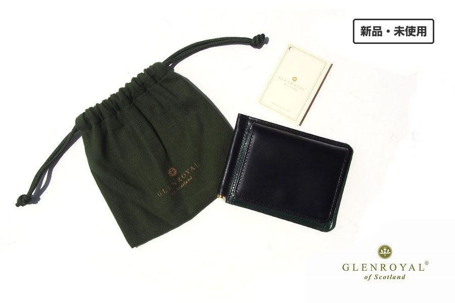 ｜ ｜グレンロイヤル｜GLENROYAL｜マネークリップ小銭入れ付｜MONEY CLIP WITH COIN POCKET｜03-6164｜伊勢丹バイ モデル｜ブラック×グリーン