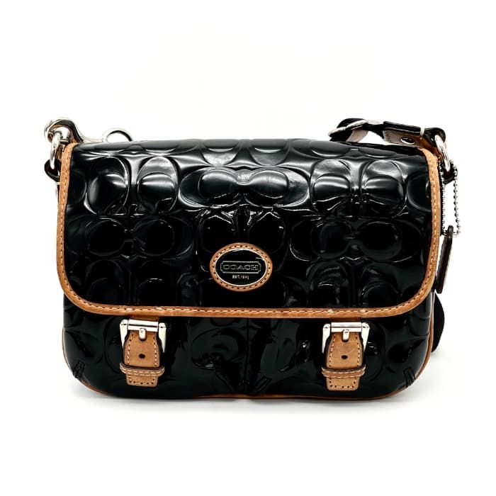 中古】良品 COACH コーチ シグネチャー エナメル × レザー ショルダー  