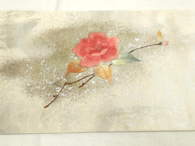 平和屋着物◎九寸名古屋帯 刺繍 枝椿 金銀彩 正絹 逸品