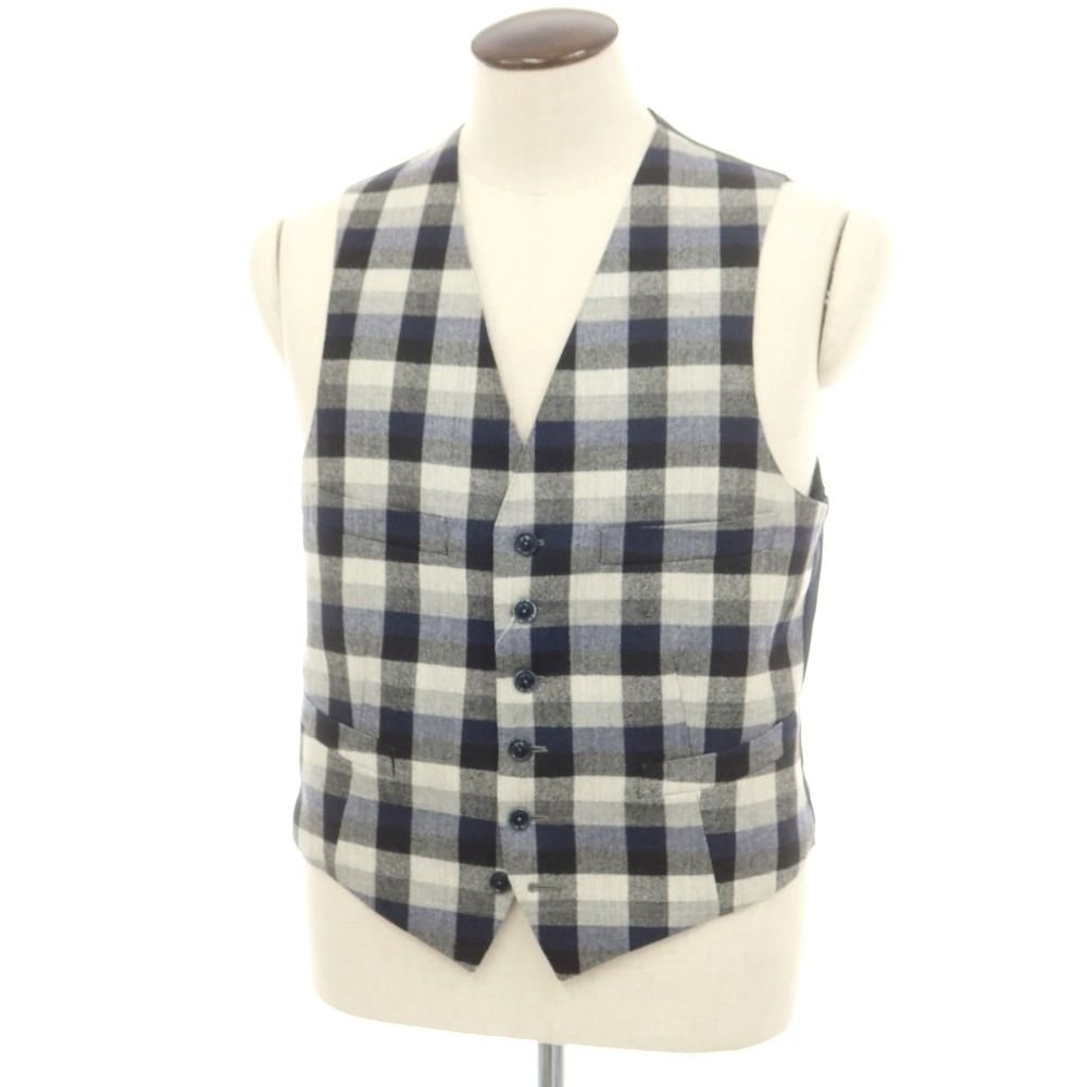 アンド カンパーニャ ANDOREA CAMPAGNA ウール チェック ドレス系ジレ ベスト ネイビーxグレー サイズ50 メンズ