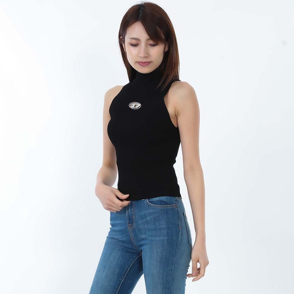 DIESEL ノースリーブ リブニット トップス ブラック レディース
