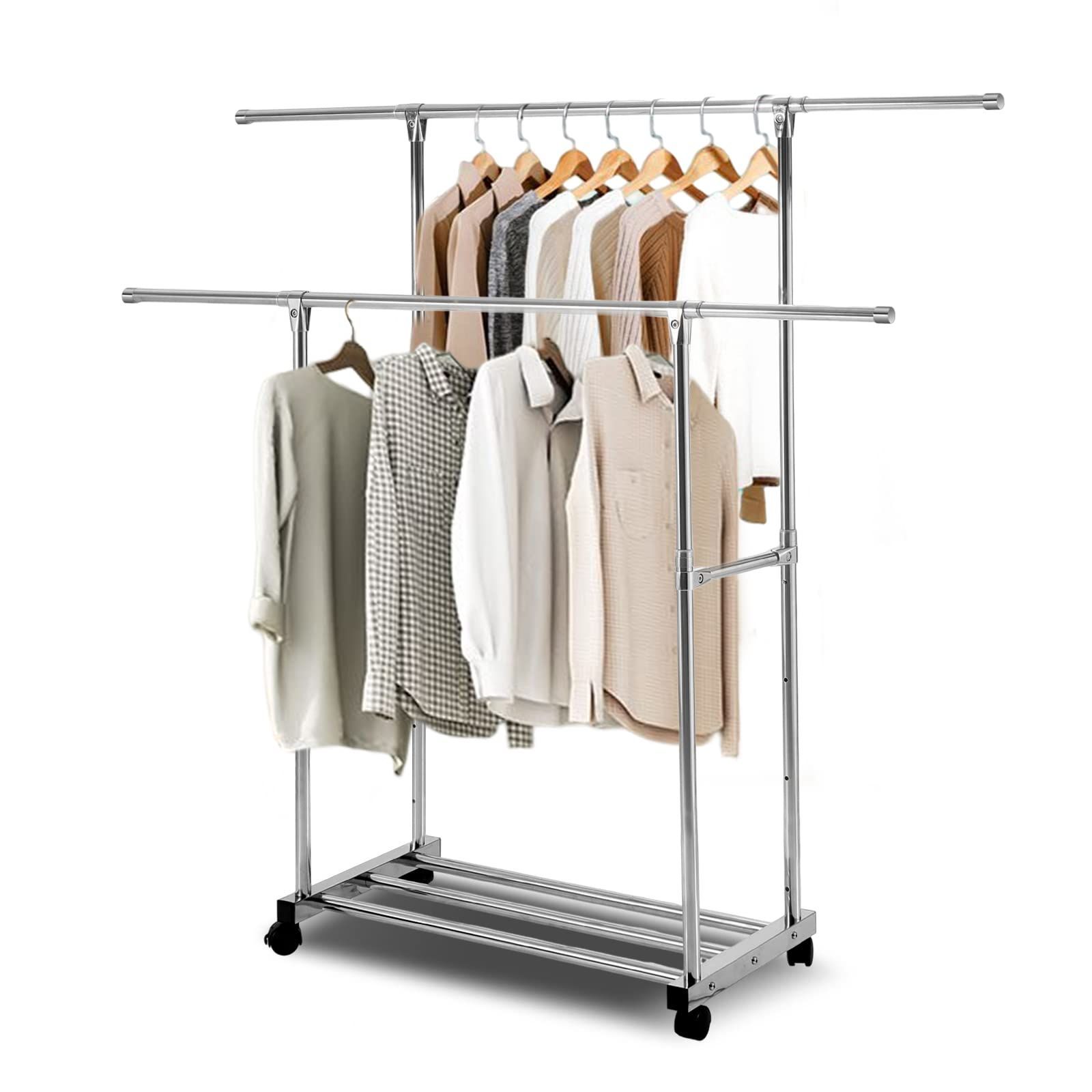 数量 DEWEL ハンガーラック 洋服ラック 5段高さ調節 幅82.5-158.2cm×奥行41.5cm×高さ89.5-157.5cm 衣類ラック 耐荷重100kg パイプハンガー キャスター付き 移動便利 収納便利