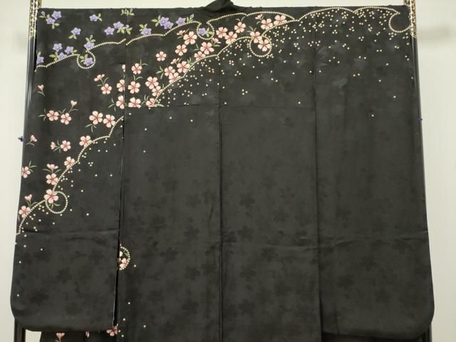 【華やか】⭐️金彩振袖⭐️縮緬⭐️雪輪重ね文様⭐️ 平和屋着物○豪華振袖 雪輪花文 黒地 金彩 正絹 逸品