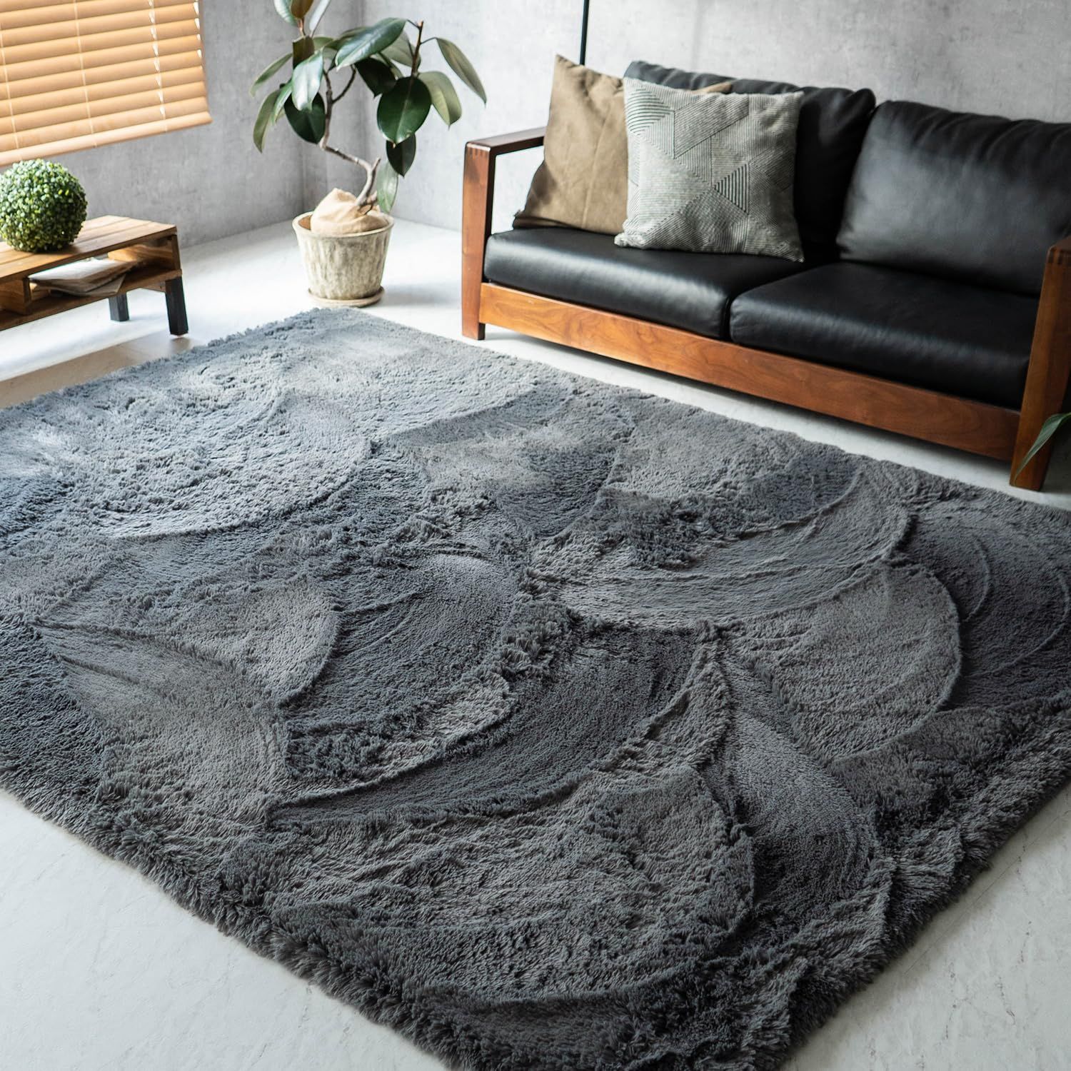 サヤンサヤン 洗える シャギー ラグ マット エクセレントムーティーⅡ 130x190 ダークグレー