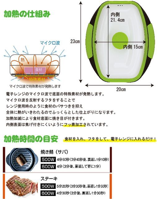 レンジで焼ケール 角型 フライパン 電子レンジ専用調理器 検索（レンジメートプロ レンジメイトプロ グリルパン）