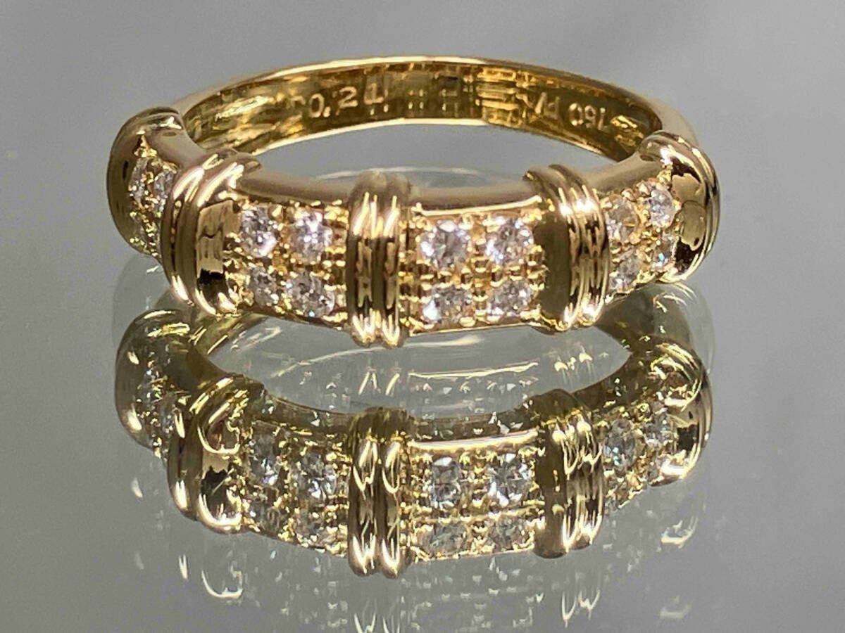 仕上済み 鑑別書付き Ponte Vecchio K18 5 D0.21ct 天然ダイヤモンド付 デザインリング