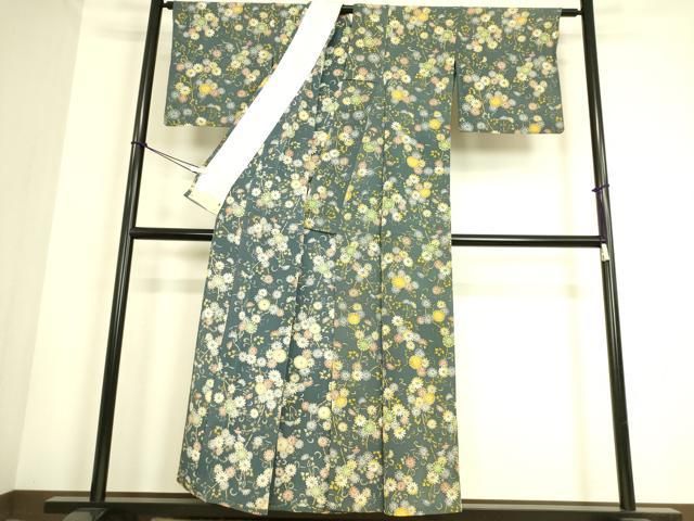 平和屋着物□上質な小紋 型染め 風景浜松文 鬼しぼ縮緬 正絹