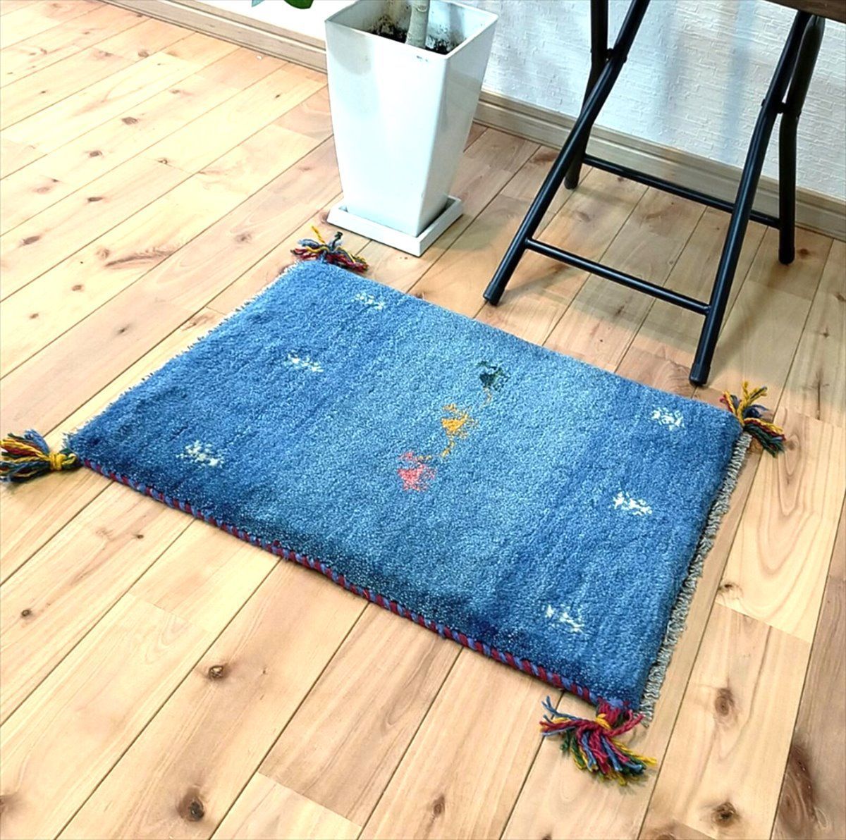 新規入荷】ペルシャ ギャッベ 玄関マット 56×41cm ブルー ラクダ