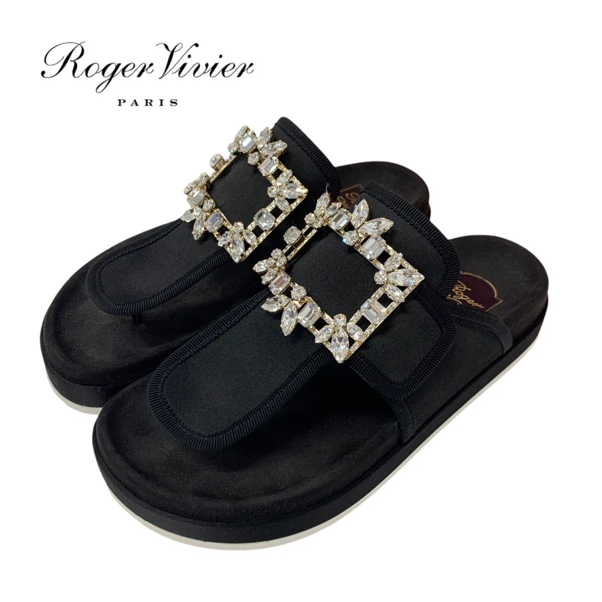 極美品⭐️ロジェヴィヴィエ トングサンダル ストラスバックル ビジュー 23cm ロジェヴィヴィエ Roger Vivier サンダル 靴 シューズ サテン