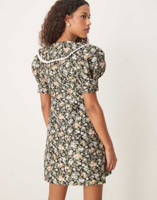 シスタージュン レディース ワンピース トップス Sister Jane contrast collar jacquard mini dress in green floral Multi