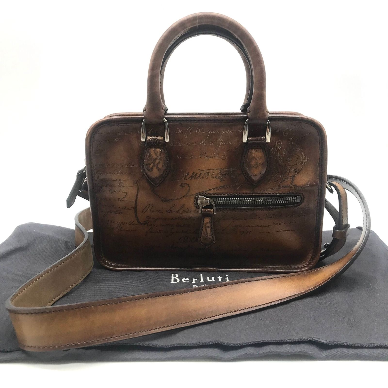 良品 BERLUTI ベルルッティ カリグラフィ アンジュール ガリバー 2WAY ハンド ショルダー バッグ ブラウン k1310 BERLUTI ベルルッティ カリグラフィ アンジュール ガリバー 2WAY