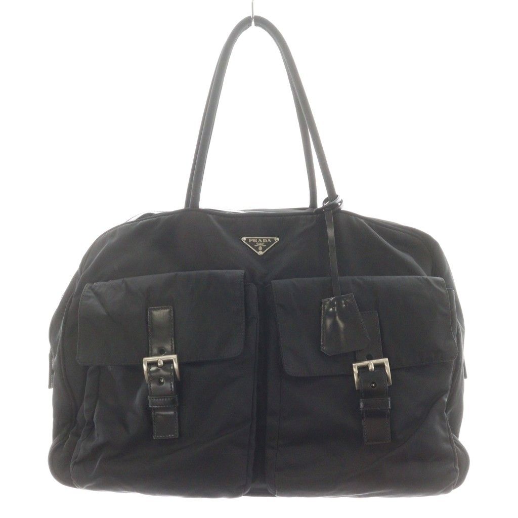 PRADA ブラック ナイロン ハンドバッグ　メタルハンドル　三角ロゴ　プラダ PRADA - 良品 PRADA プラダ 三角ロゴ プレート メタル ハンドル