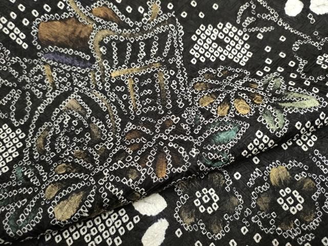 訪問着　フルセット　万寿菊　流水　浜ちりめん　金駒刺繍　落款　付け下げ　I3 草花文の京友禅附下 金駒繍（きんこまぬい） 浜ちりめん お仕立