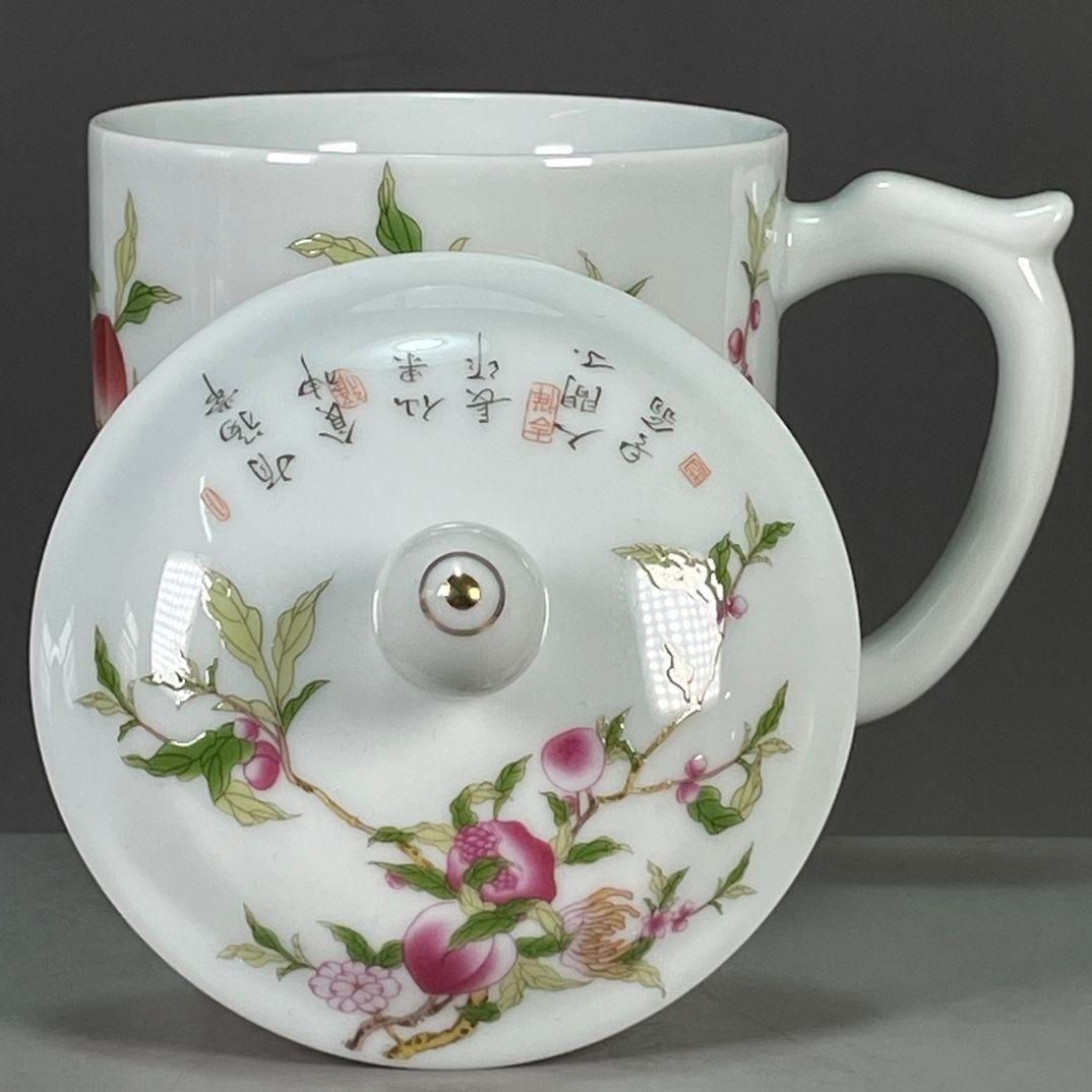 粉彩寿桃紋茶杯 茶道具 中国茶器 景徳鎮 蓋付 茶器 飲茶食器 現代工芸品 粉彩寿桃紋茶杯 茶道具 中国茶器 景徳鎮 蓋付 茶器 飲茶食器