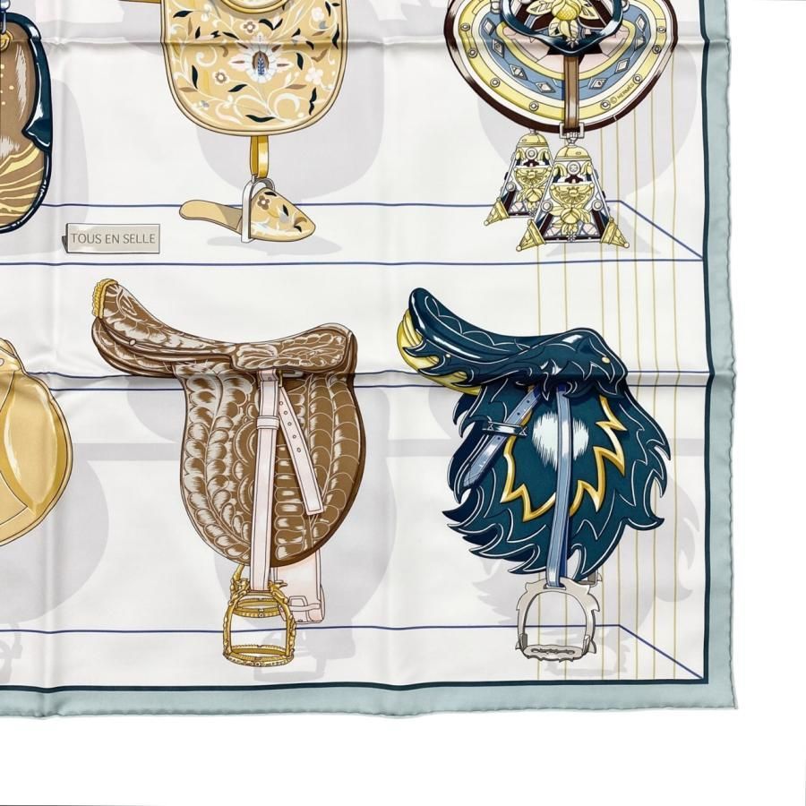 ☆E4259 エルメス シルクスカーフ カレ90 すべては鞍の中に H004204S