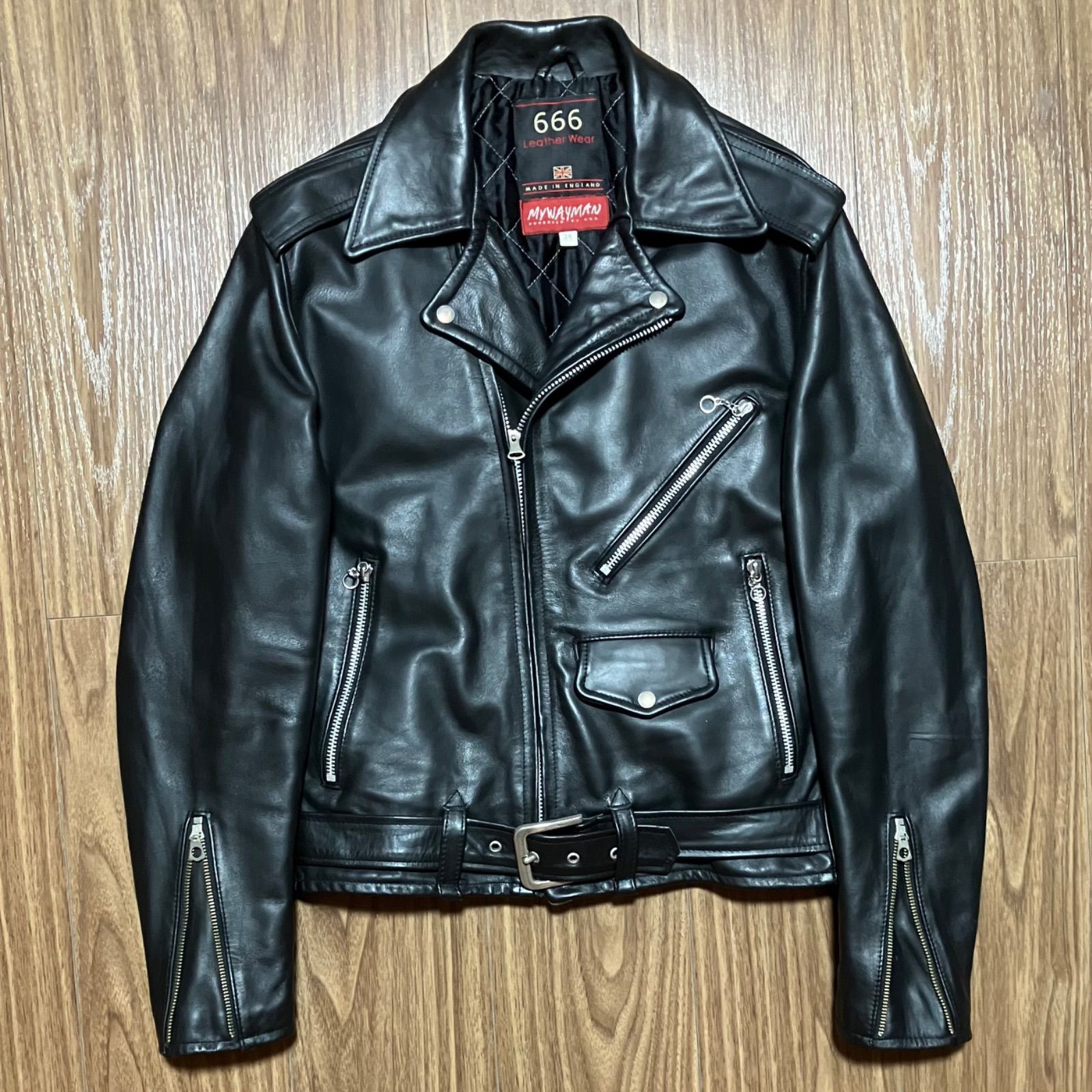 666 ライダースジャケット 34 英国製 白タグ ステアハイド 666 Leather 