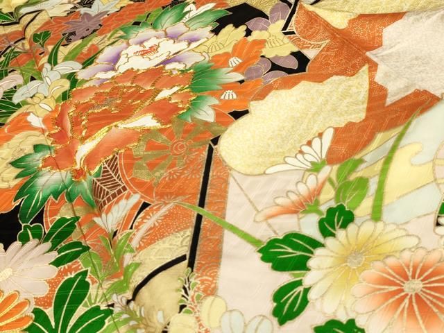 平和屋着物□豪華振袖 駒刺繍 菊青海波 金彩 正絹 逸品 AAAS8514ja