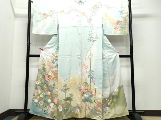 平和屋着物○訪問着 作家物 駒刺繍 絞り 草花文 金彩 正絹 逸品