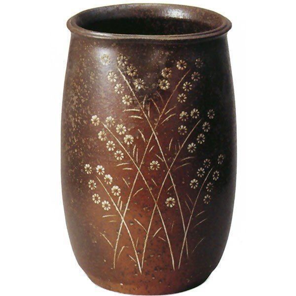 はなぷく 信楽焼 傘立て草花彫り 高さ４3cm 草花紋傘立 （小） （信楽焼き・陶器・傘立て・梅雨・雨・玄関・収納