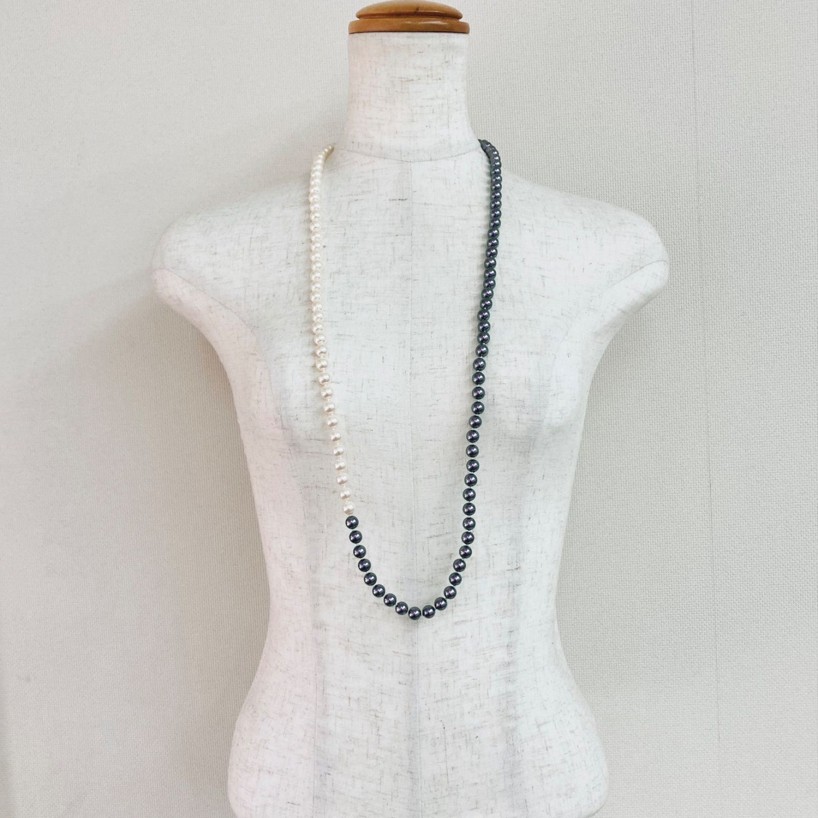 樹脂パール2Wayバイカラーオールノットロングネックレス/8mm92cm 