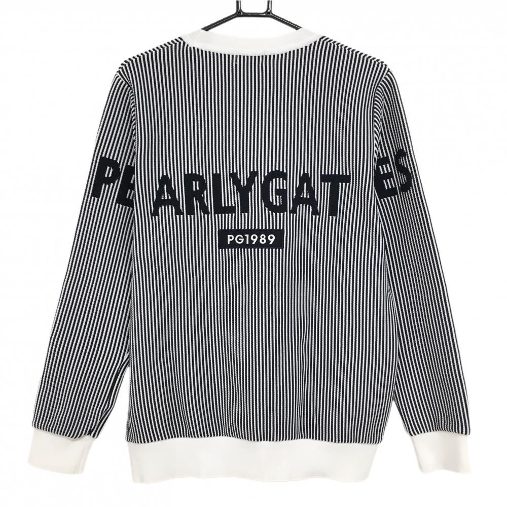 超美品】パーリーゲイツ セーター 白×黒 ストライプ 背面ロゴ ニット