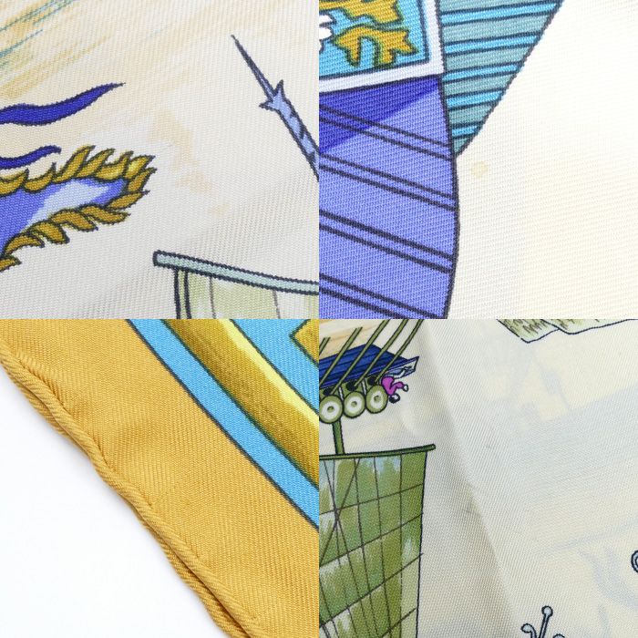 美品 HERMES エルメス カレ90 スカーフAxis Mundi 箱付き HERMES(エルメス) スカーフ美品 カレ90 黒×イエロー×マルチ