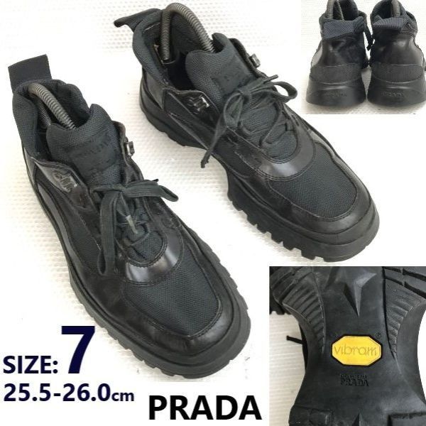 PRADA|プラダ ビブラムソール|トレッキングシューズ|ハイカットスニーカー|ショートブーツ 7|25.5-26.0|black|黒 Shoes|trainers◆bD082<sale>