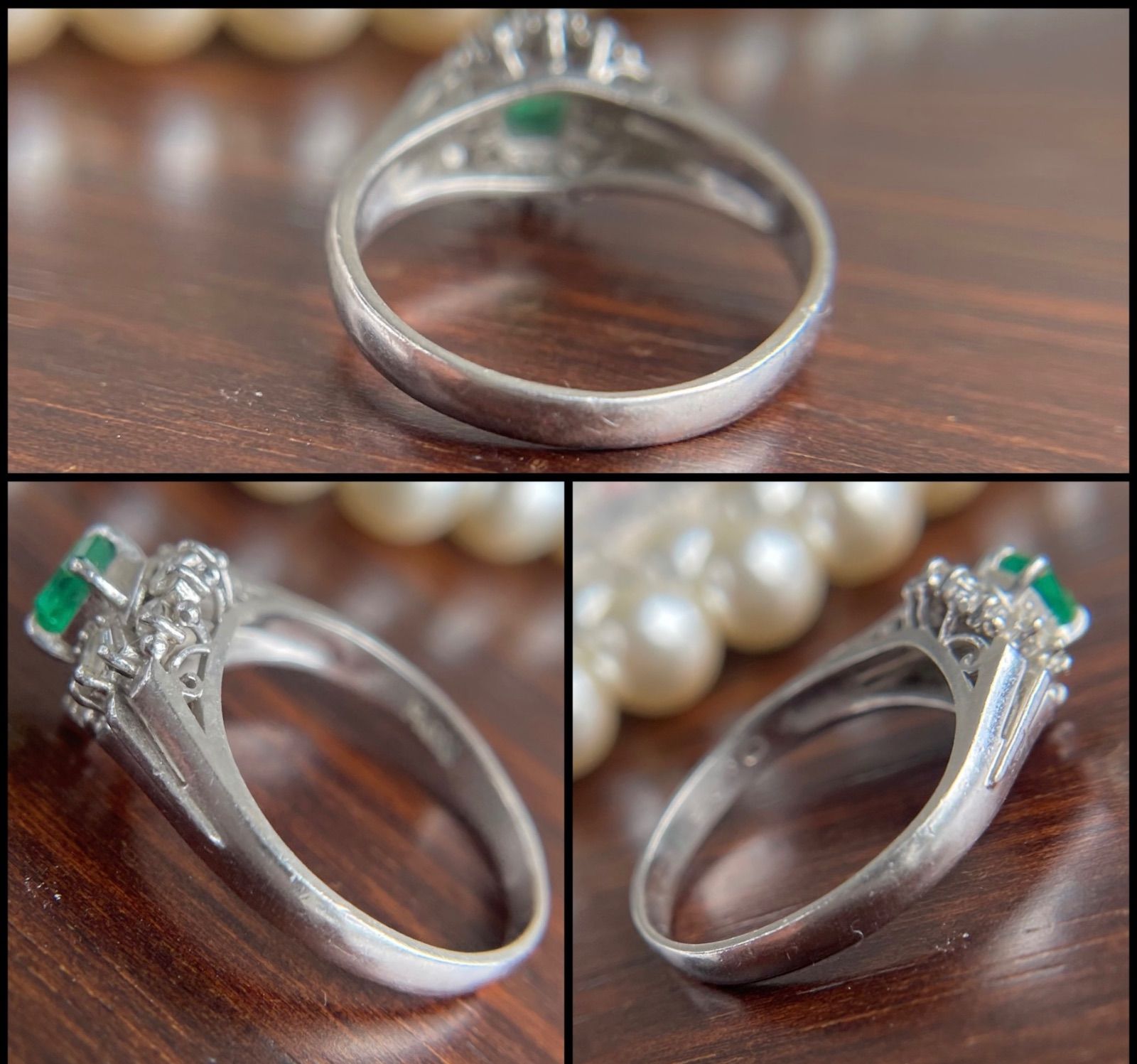 【鑑別】Pt900 天然エメラルド 取り巻きダイヤ プラチナ 7号 3.5g 鑑別】Pt900 天然エメラルド 取り巻きダイヤ プラチナ 7号 3.5g B5101